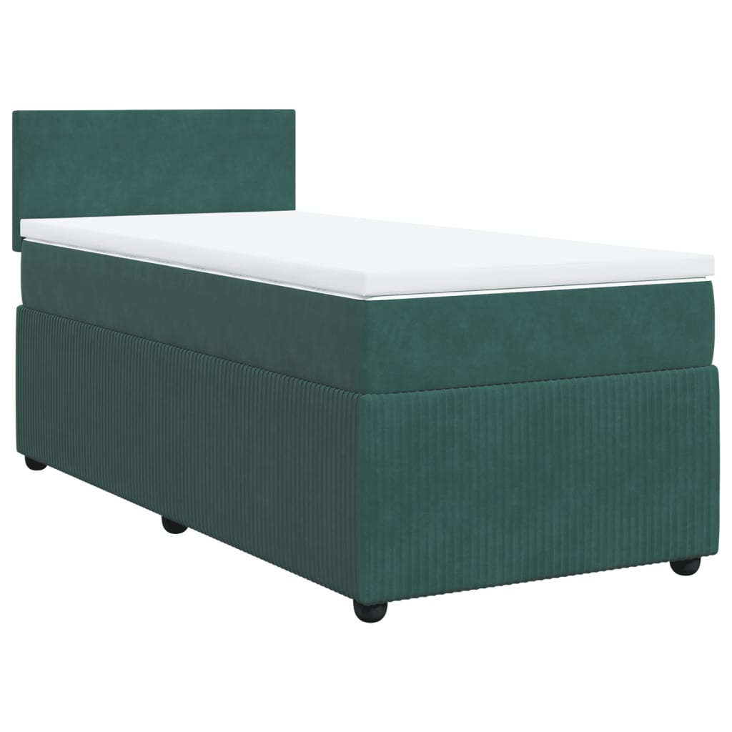 Pat box spring cu saltea, verde închis, 100x200 cm, catifea GartenMobel Dekor