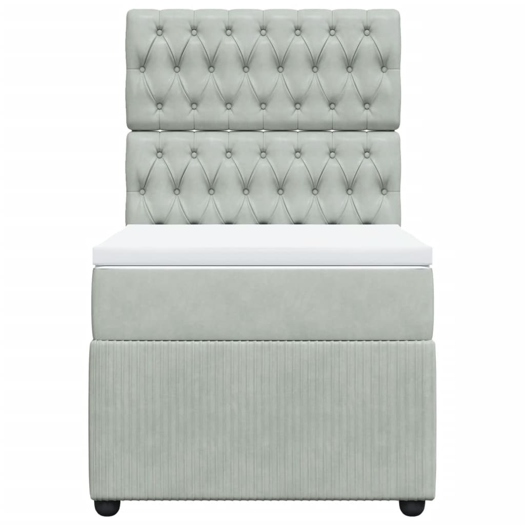 Pat box spring cu saltea, gri deschis, 100x200 cm, catifea GartenMobel Dekor