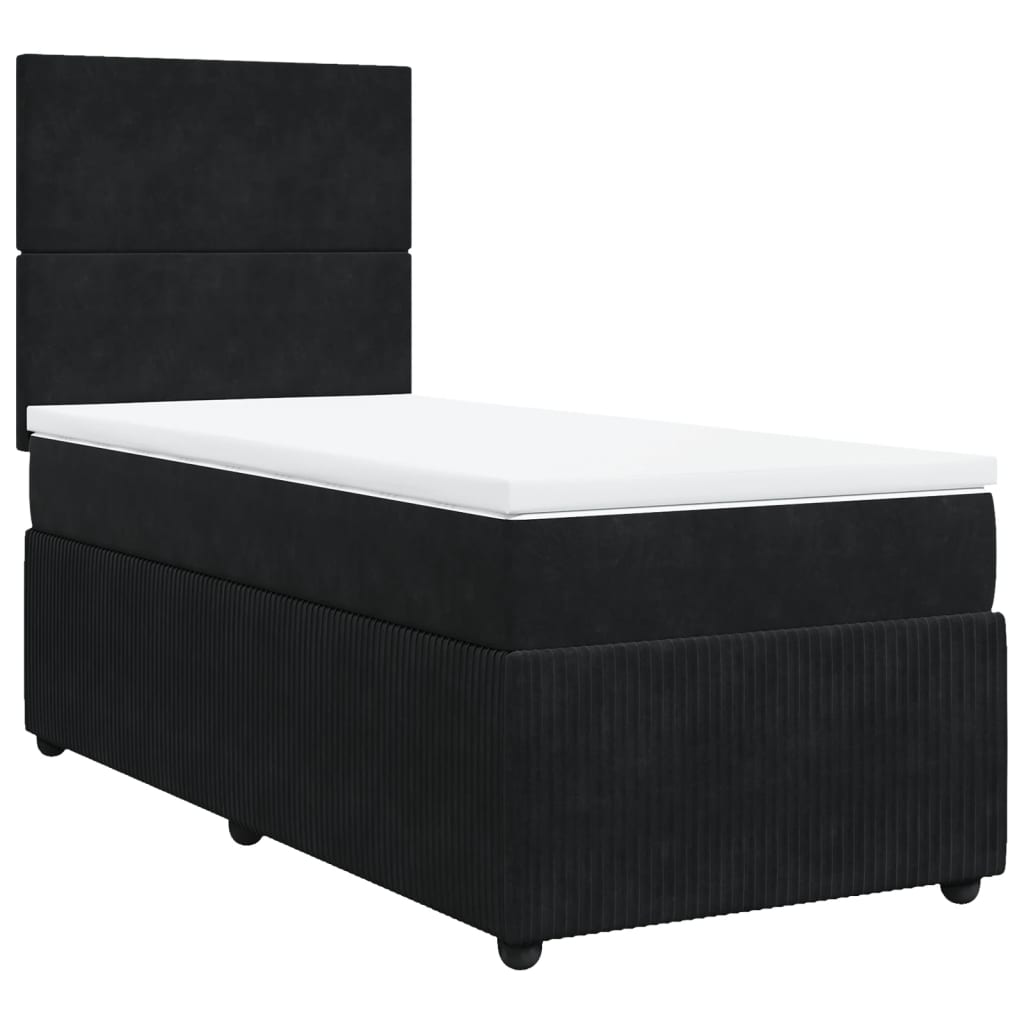 Pat box spring cu saltea, negru, 90x190 cm, catifea GartenMobel Dekor