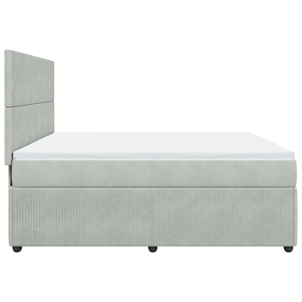 Pat box spring cu saltea, gri deschis, 200x200 cm, catifea GartenMobel Dekor