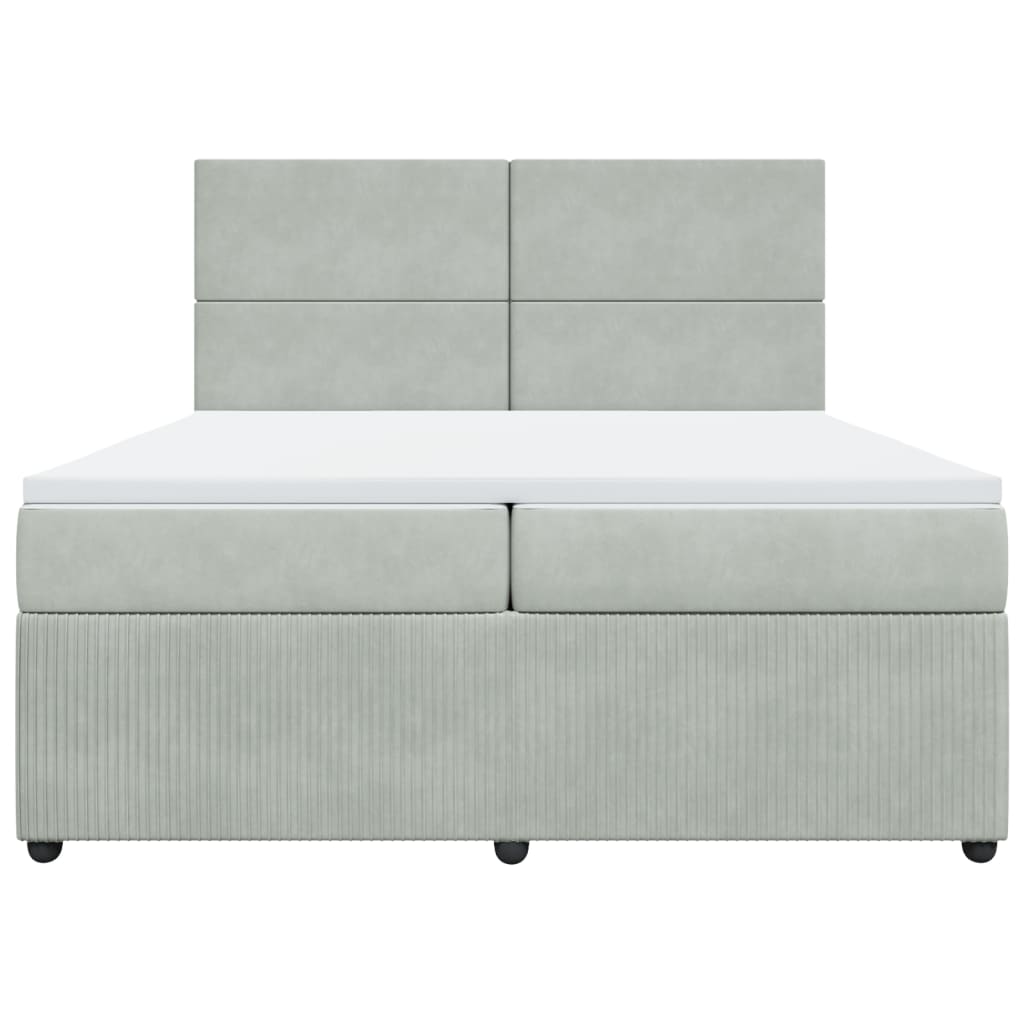 Pat box spring cu saltea, gri deschis, 200x200 cm, catifea GartenMobel Dekor
