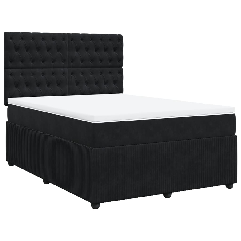 Pat box spring cu saltea, negru, 160x200 cm, catifea GartenMobel Dekor