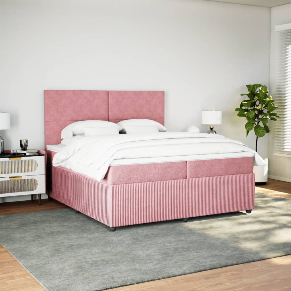 Pat box spring cu saltea, roz, 200x200 cm, catifea GartenMobel Dekor