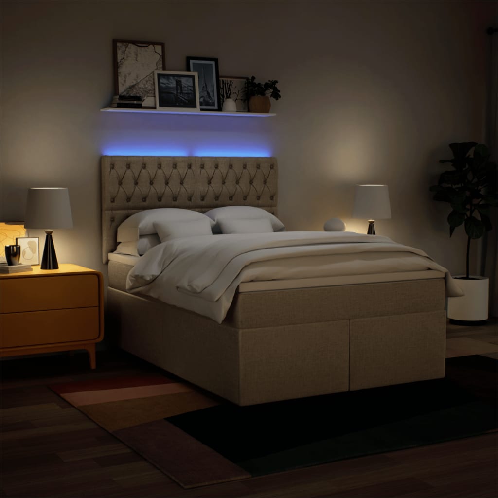 Pat continental cu saltea, crem, 140x200 cm, material textil GartenMobel Dekor