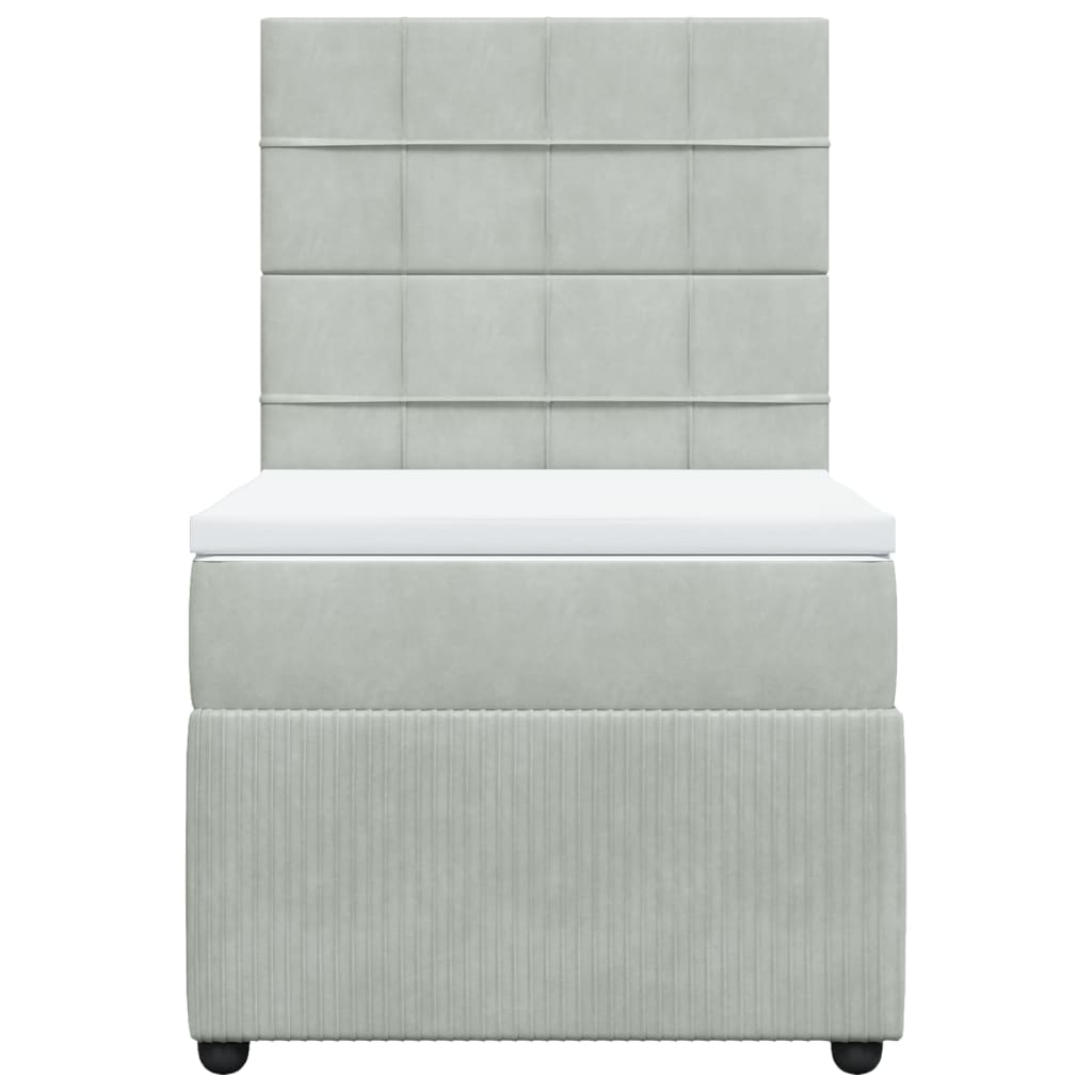 Pat box spring cu saltea, gri deschis, 100x200 cm, catifea GartenMobel Dekor