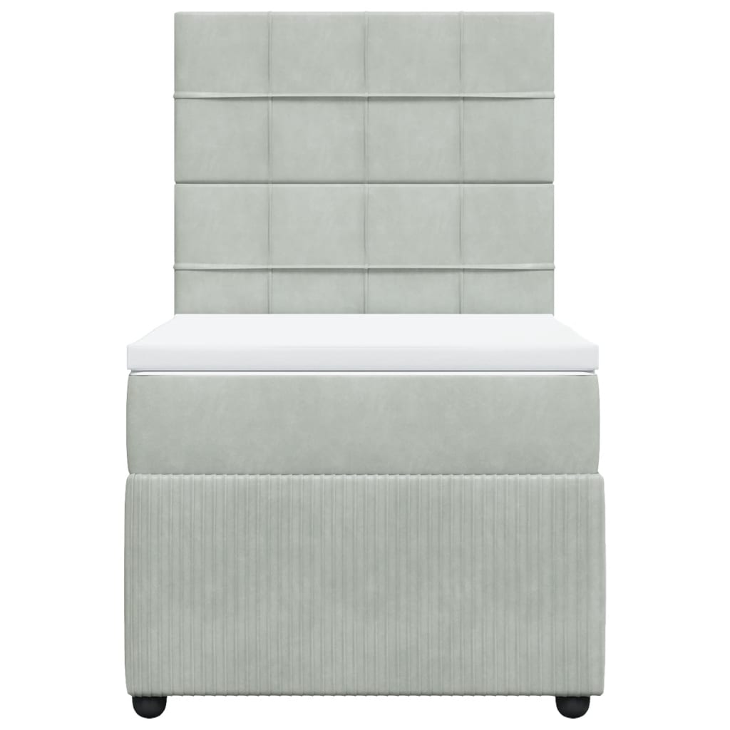 Pat box spring cu saltea, gri deschis, 90x190 cm, catifea GartenMobel Dekor