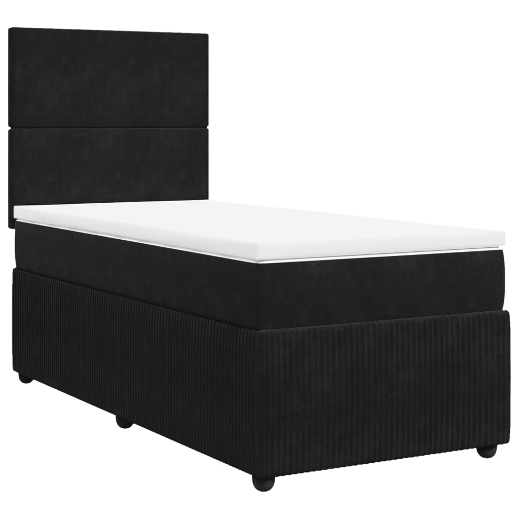 Pat box spring cu saltea, negru, 90x190 cm, catifea GartenMobel Dekor