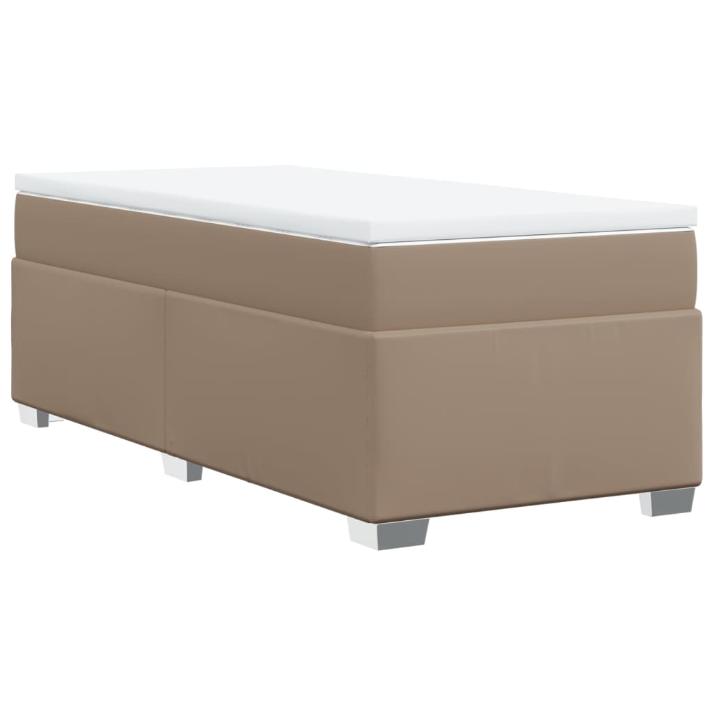 Pat box spring cu saltea, cappuccino, 90x190 cm piele ecologică GartenMobel Dekor
