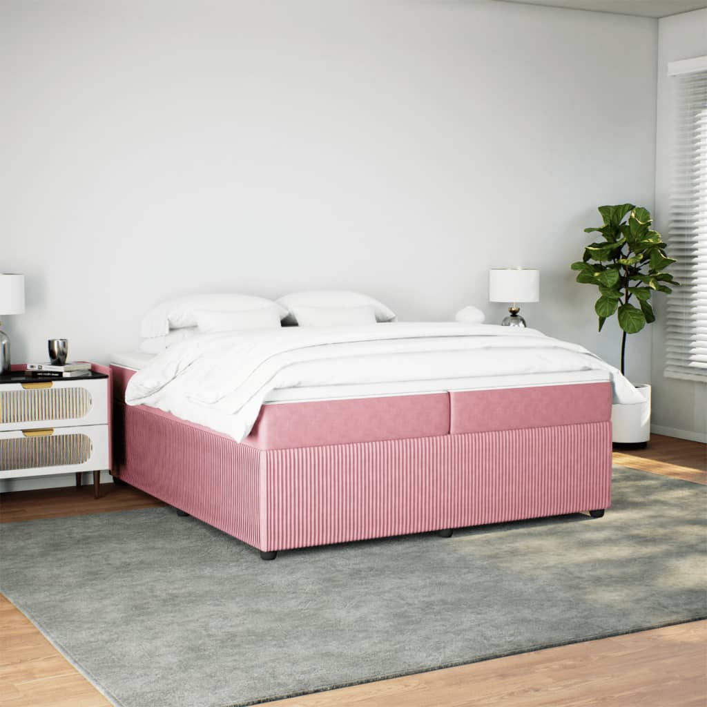 Pat box spring cu saltea, roz, 200x200 cm, catifea GartenMobel Dekor