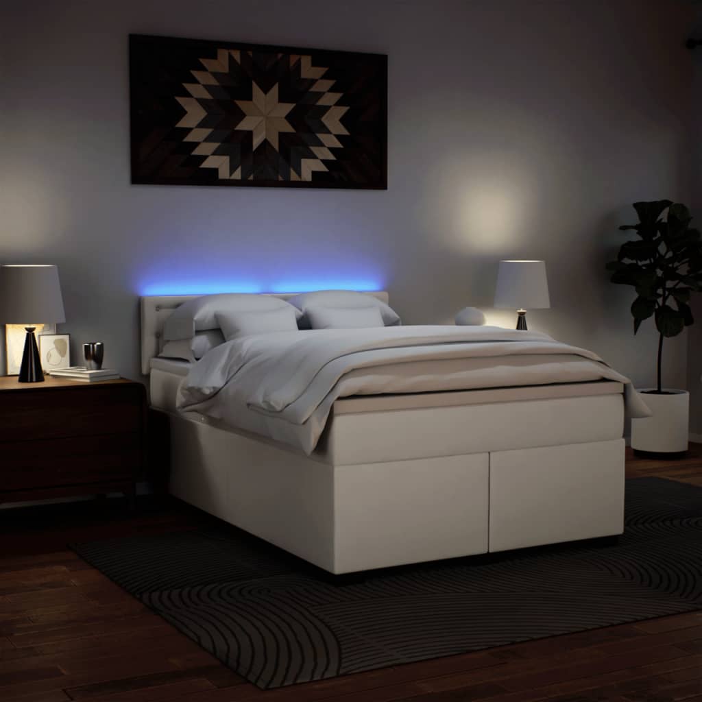 Pat box spring cu saltea, alb, 140x200 cm, piele ecologică GartenMobel Dekor