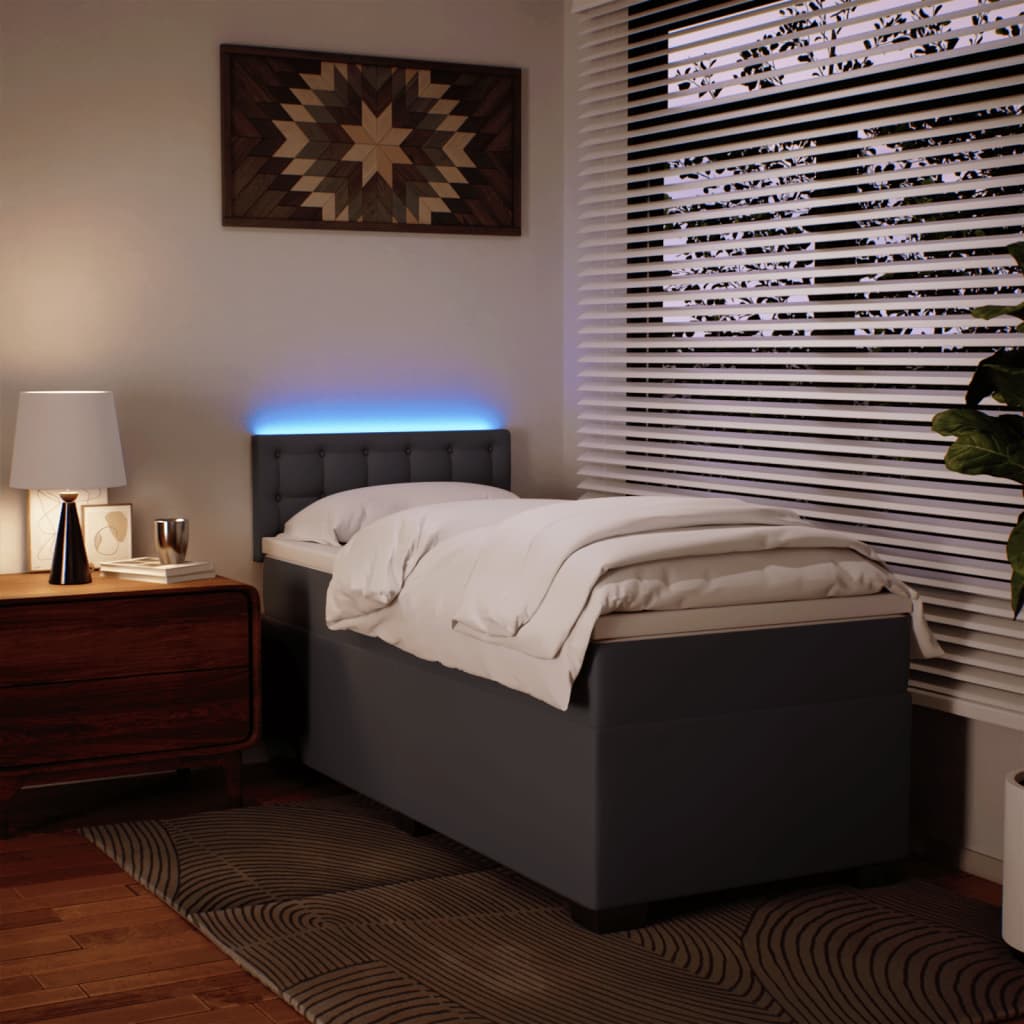 Pat box spring cu saltea, gri, 100x200 cm, piele ecologică GartenMobel Dekor