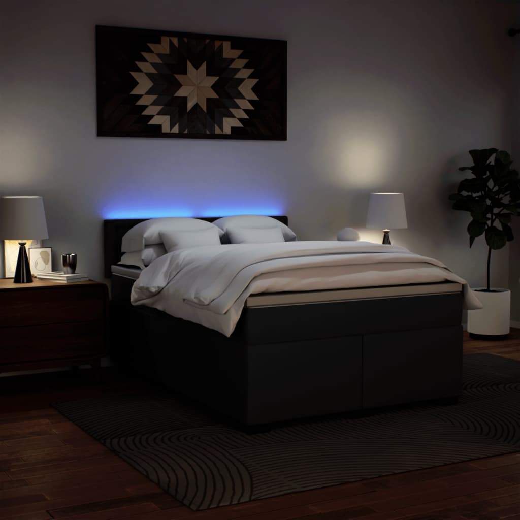 Pat box spring cu saltea, negru, 140x190 cm, piele ecologică GartenMobel Dekor