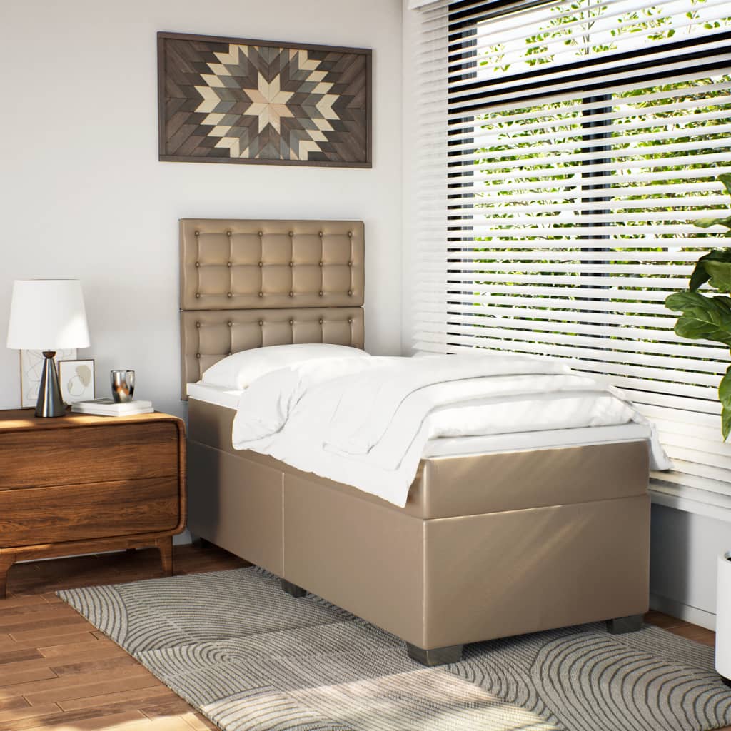 Pat box spring cu saltea, cappuccino, 100x200cm piele ecologică GartenMobel Dekor