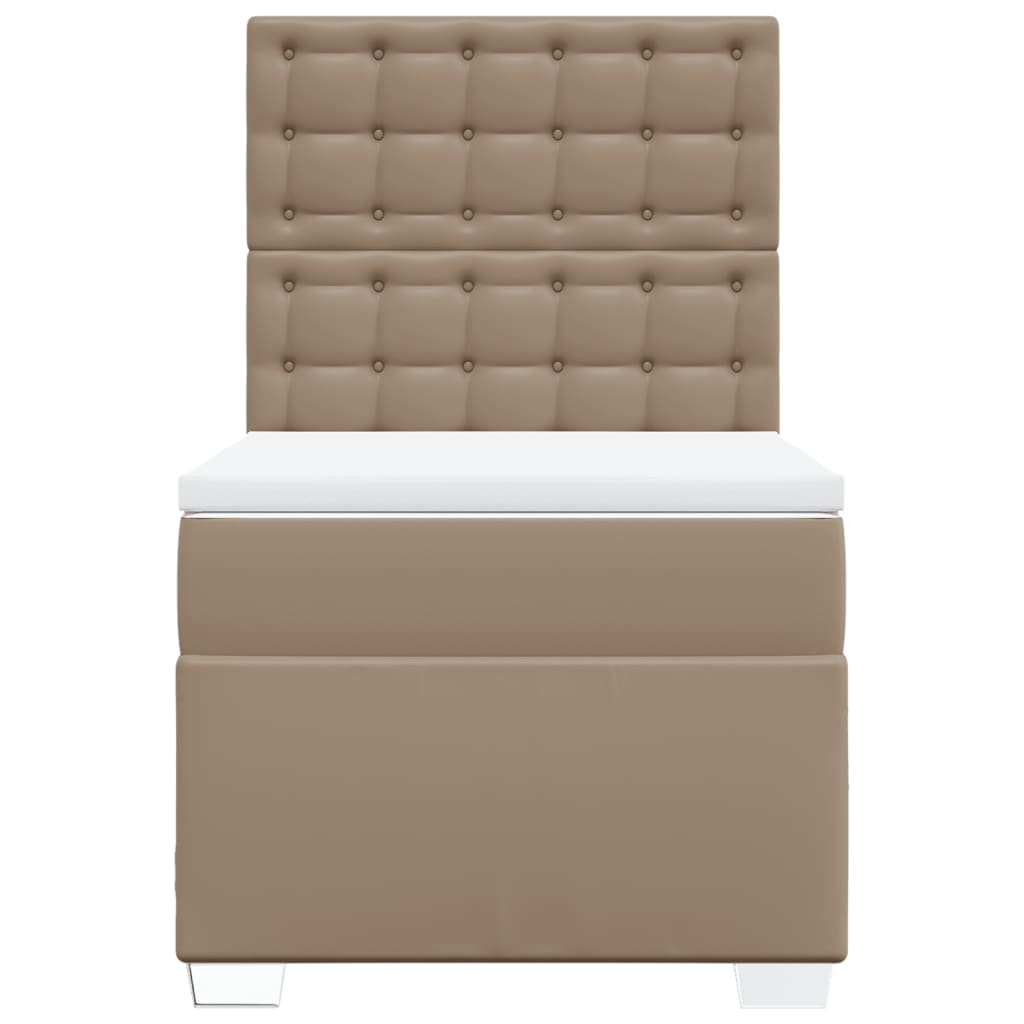 Pat box spring cu saltea, cappuccino, 90x190 cm piele ecologică GartenMobel Dekor