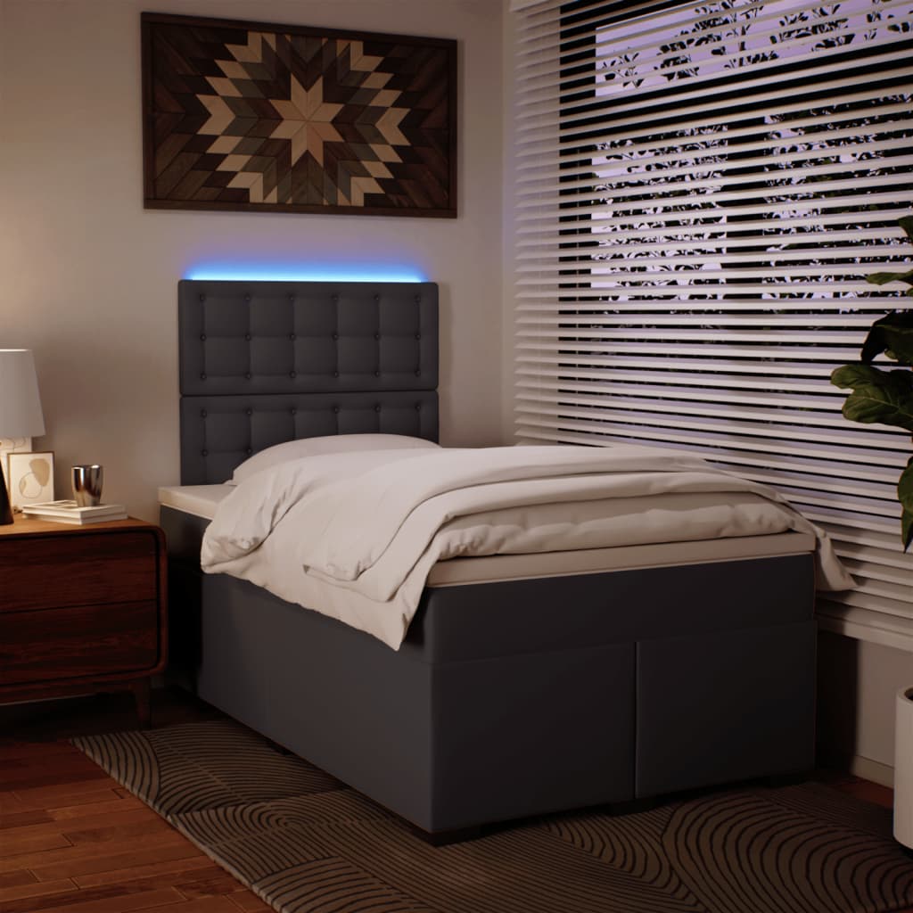 Pat box spring cu saltea, gri, 120x190 cm, piele ecologică GartenMobel Dekor