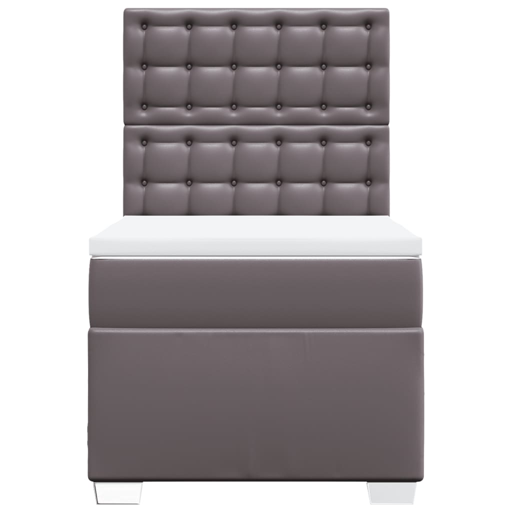 Pat box spring cu saltea, gri, 90x190 cm, piele ecologică GartenMobel Dekor