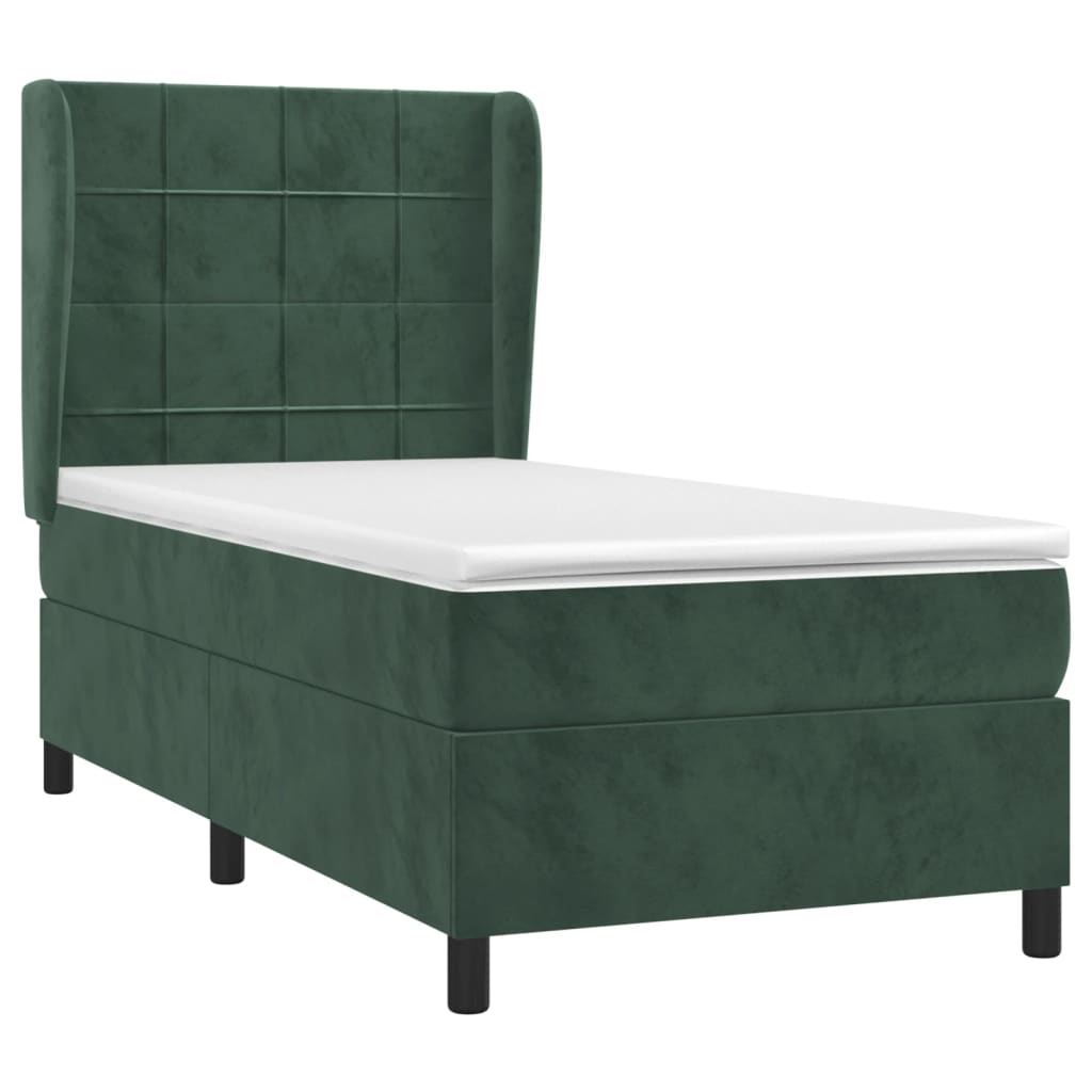 Pat box spring cu saltea, verde închis, 80x200 cm, catifea GartenMobel Dekor