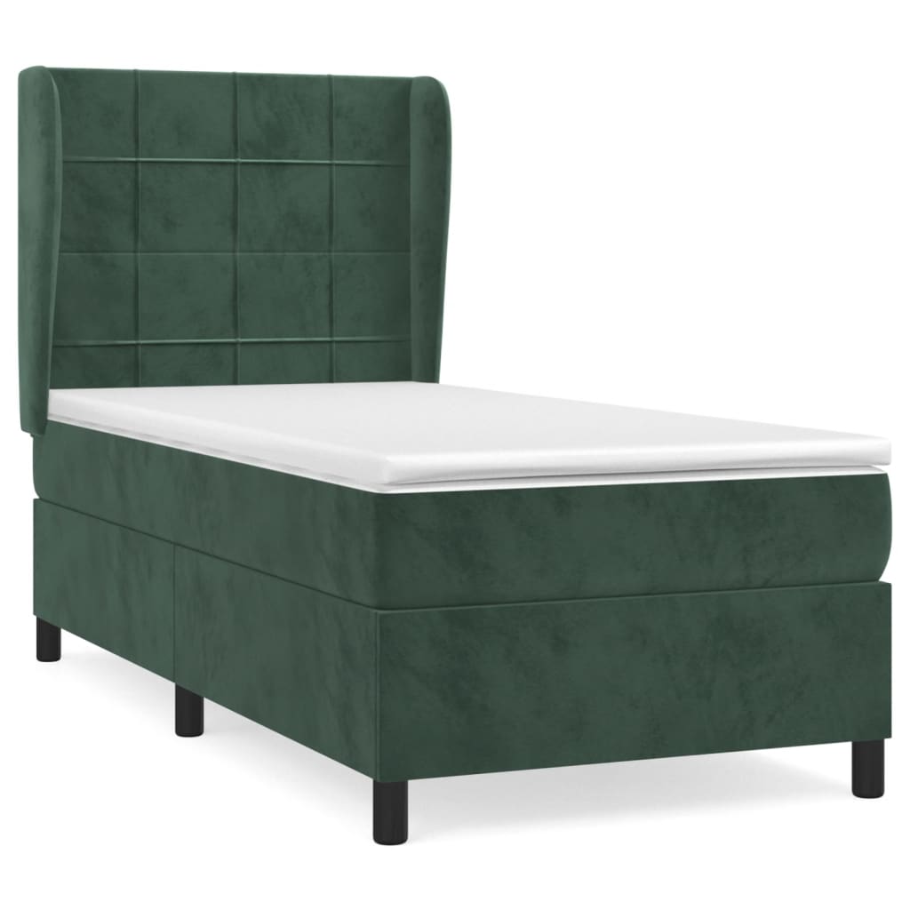 Pat box spring cu saltea, verde închis, 80x200 cm, catifea GartenMobel Dekor