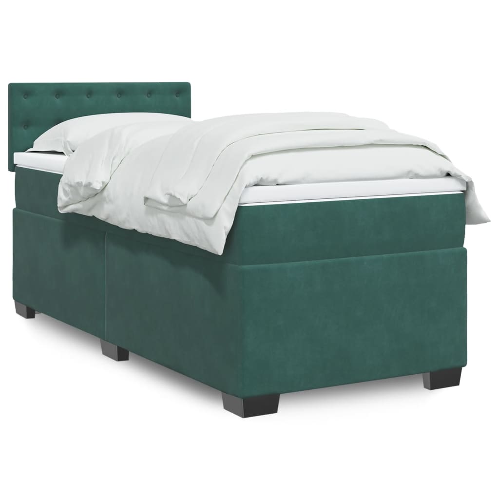 Pat box spring cu saltea, verde închis, 90x190 cm, catifea GartenMobel Dekor