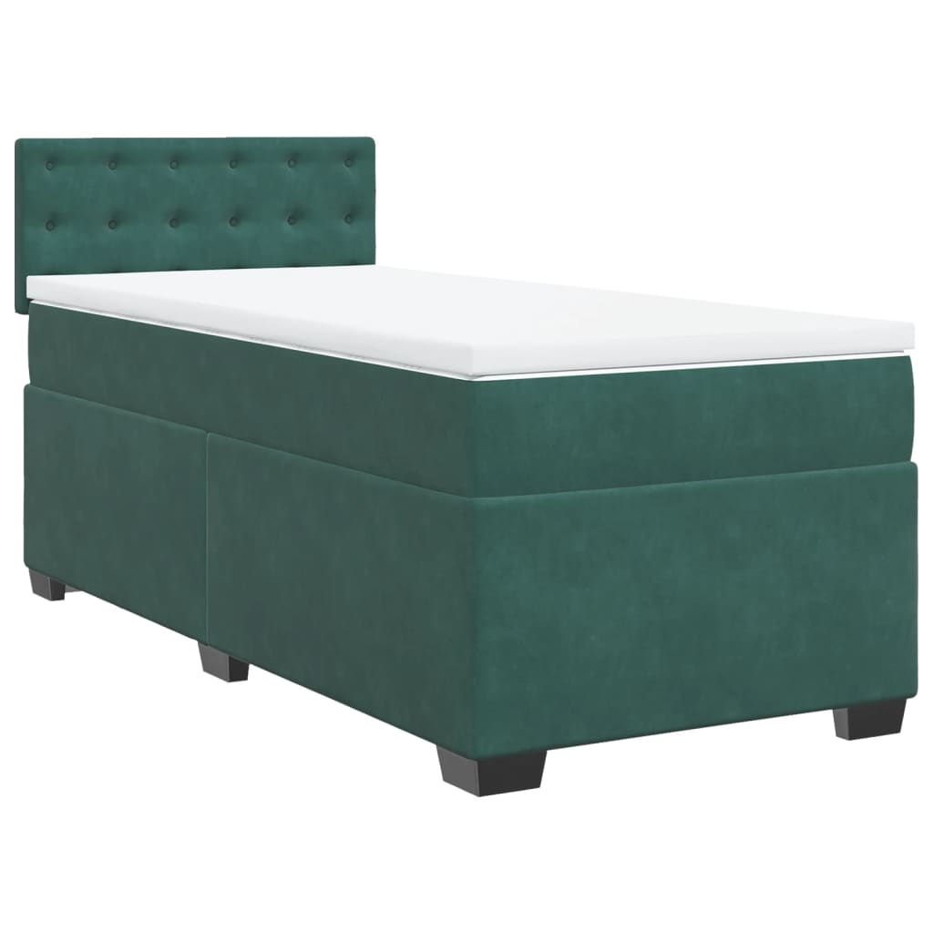 Pat box spring cu saltea, verde închis, 90x190 cm, catifea GartenMobel Dekor