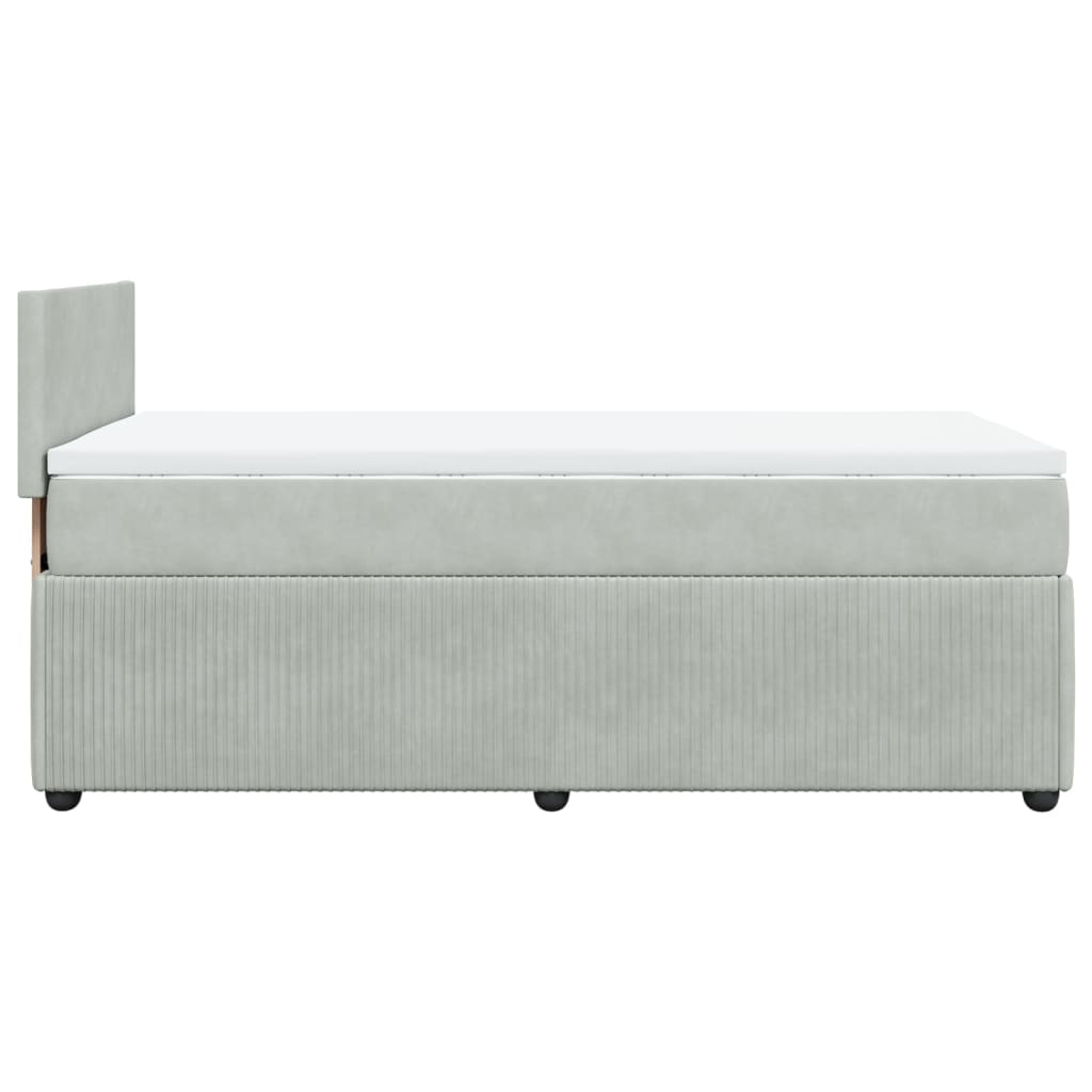 Pat box spring cu saltea, gri deschis, 90x200 cm, catifea GartenMobel Dekor