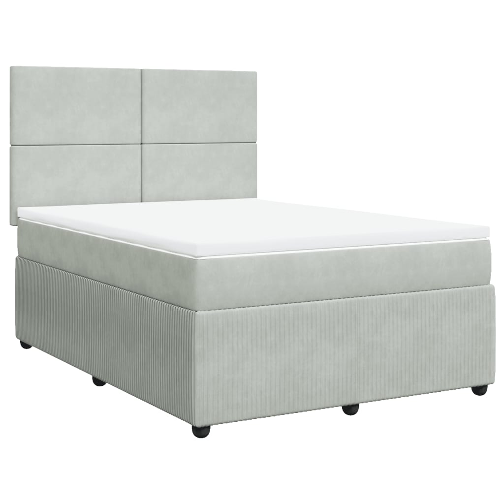 Pat box spring cu saltea, gri deschis, 140x190 cm, catifea GartenMobel Dekor