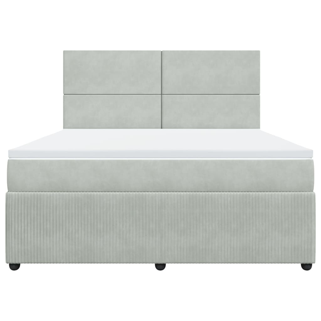 Pat box spring cu saltea, gri deschis, 180x200 cm, catifea GartenMobel Dekor