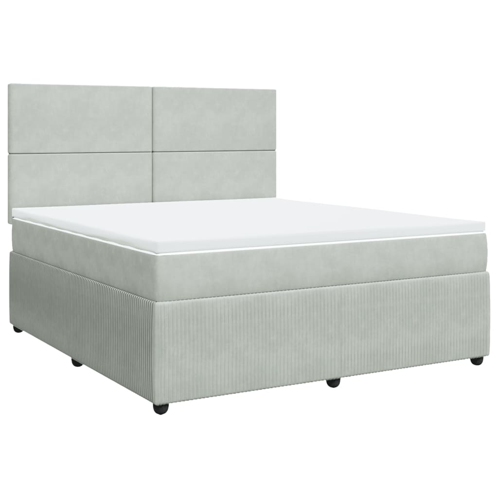 Pat box spring cu saltea, gri deschis, 180x200 cm, catifea GartenMobel Dekor