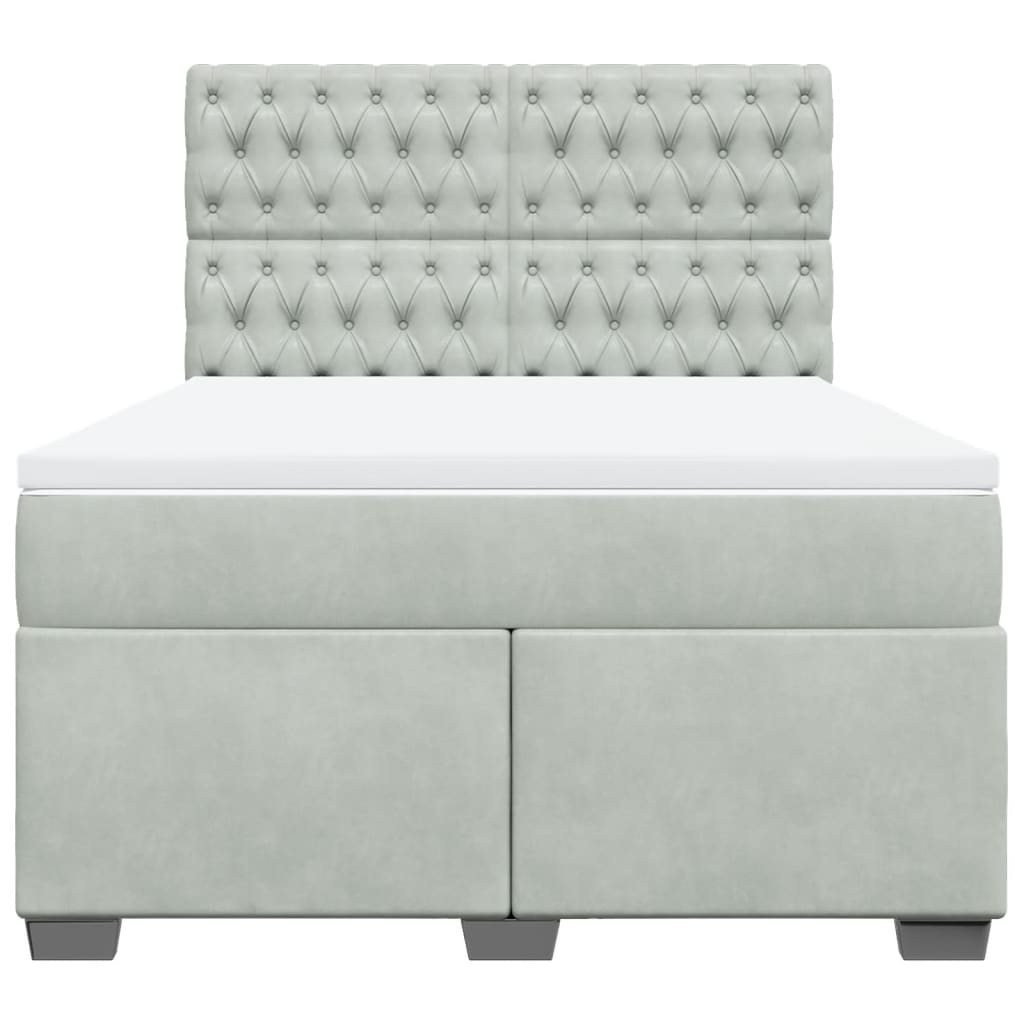 Pat box spring cu saltea, gri deschis, 160x200 cm, catifea GartenMobel Dekor