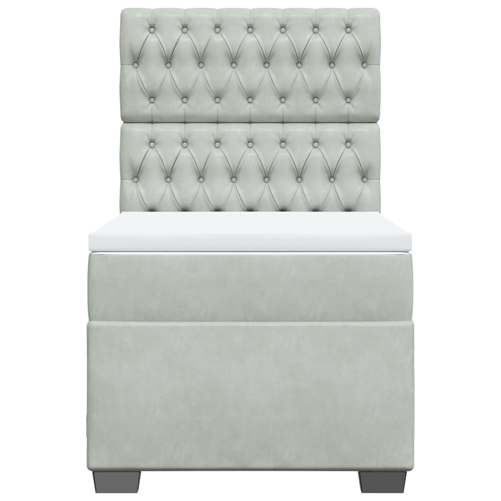 Pat box spring cu saltea, gri deschis, 90x200 cm, catifea GartenMobel Dekor