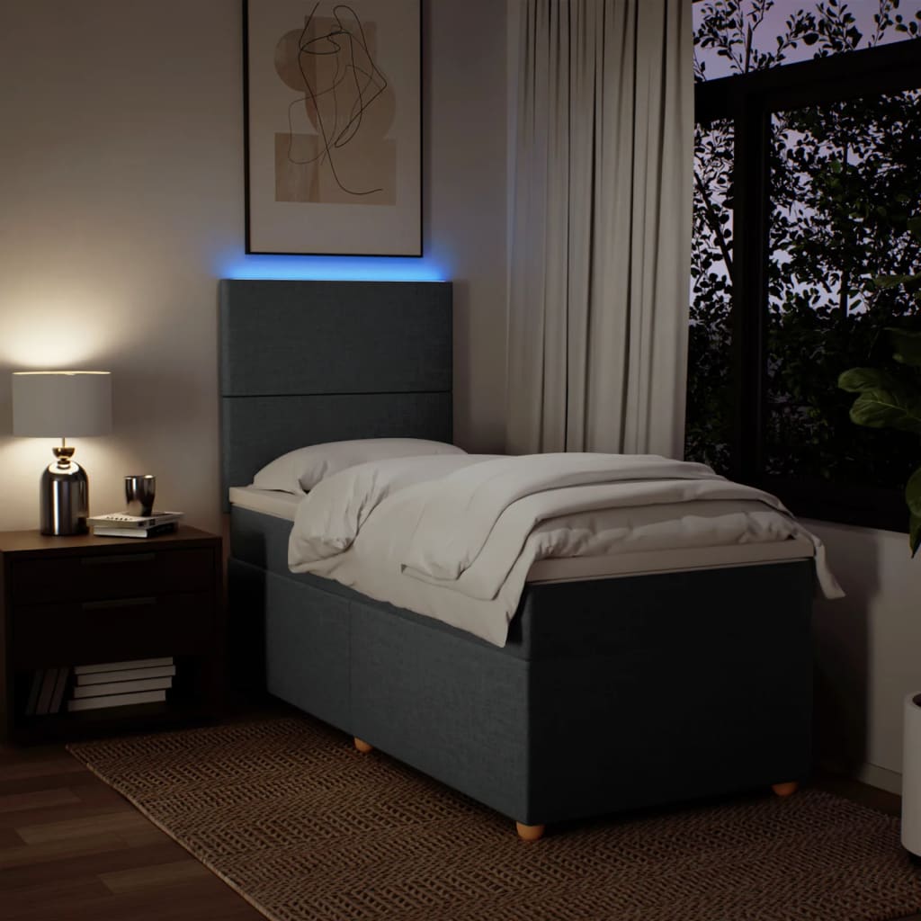 Pat box spring cu saltea, gri închis, 100x200 cm, textil GartenMobel Dekor