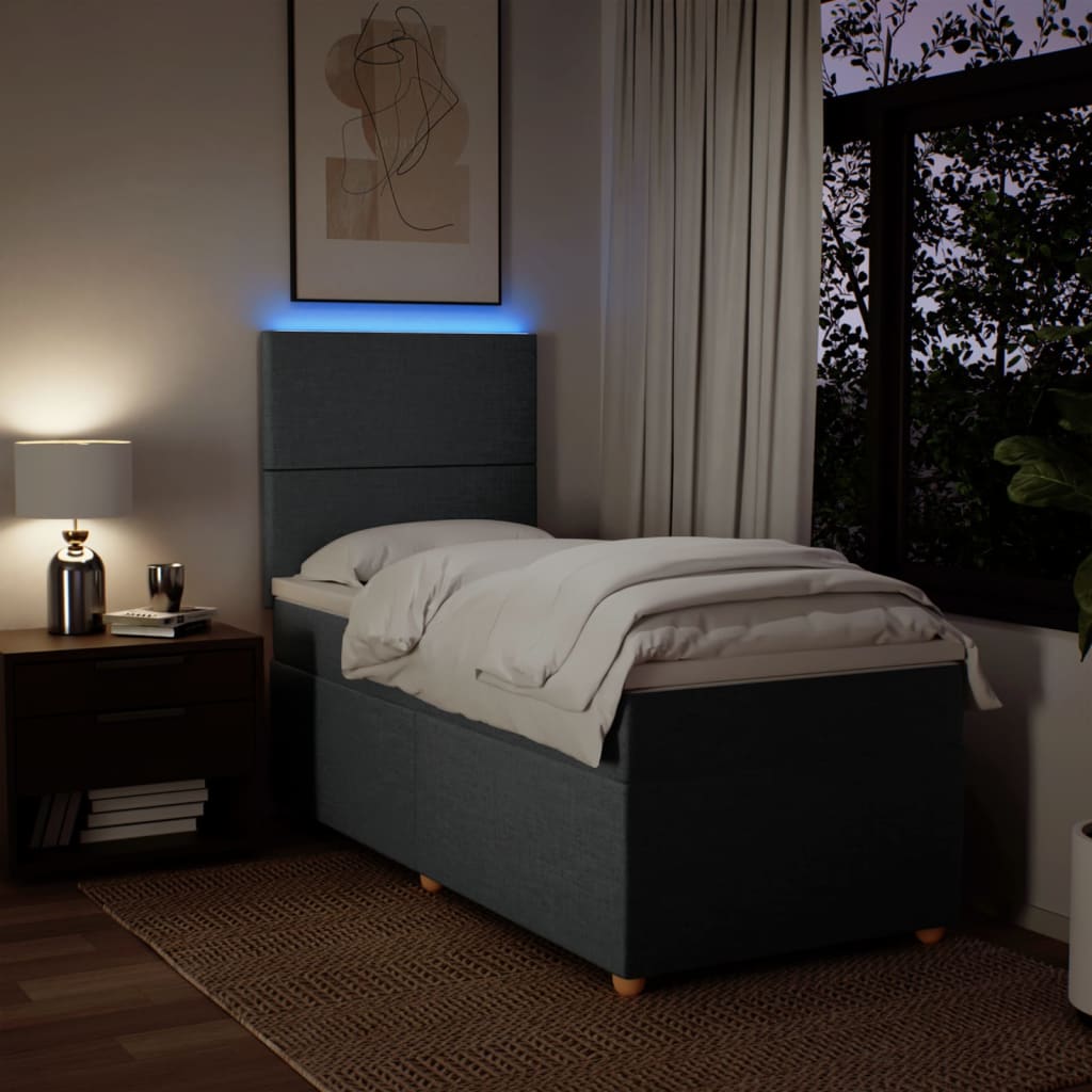 Pat box spring cu saltea, gri închis, 90x200 cm, textil GartenMobel Dekor