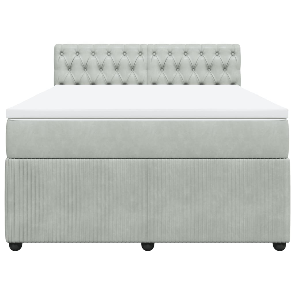 Pat box spring cu saltea, gri deschis, 140x190 cm, catifea GartenMobel Dekor