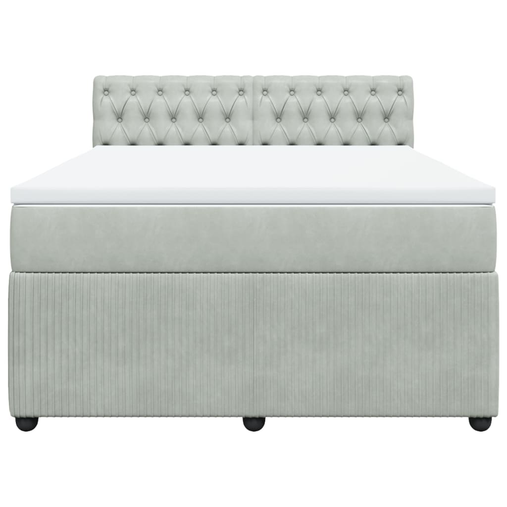 Pat box spring cu saltea, gri deschis, 140x200 cm, catifea GartenMobel Dekor
