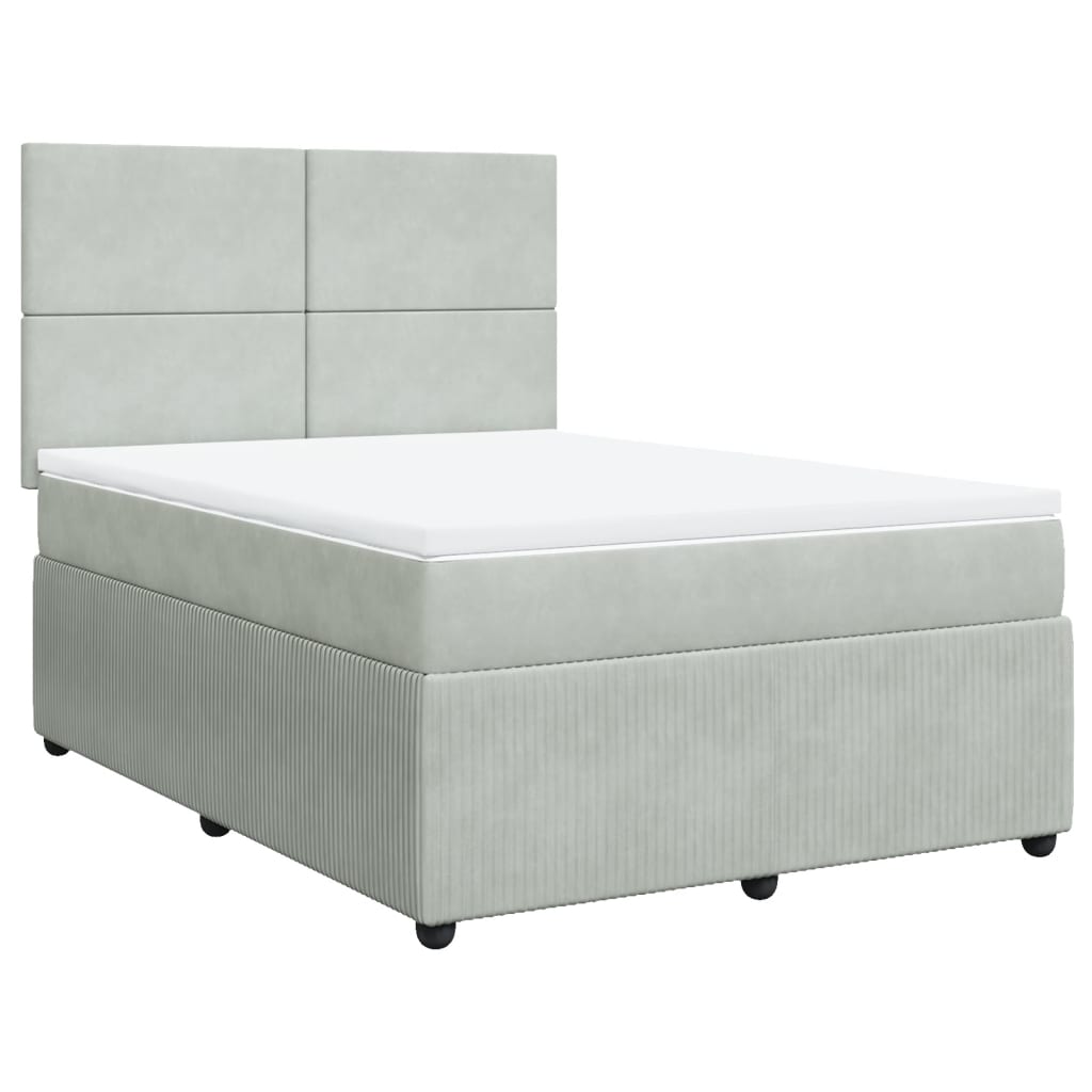Pat box spring cu saltea, gri deschis, 140x190 cm, catifea GartenMobel Dekor