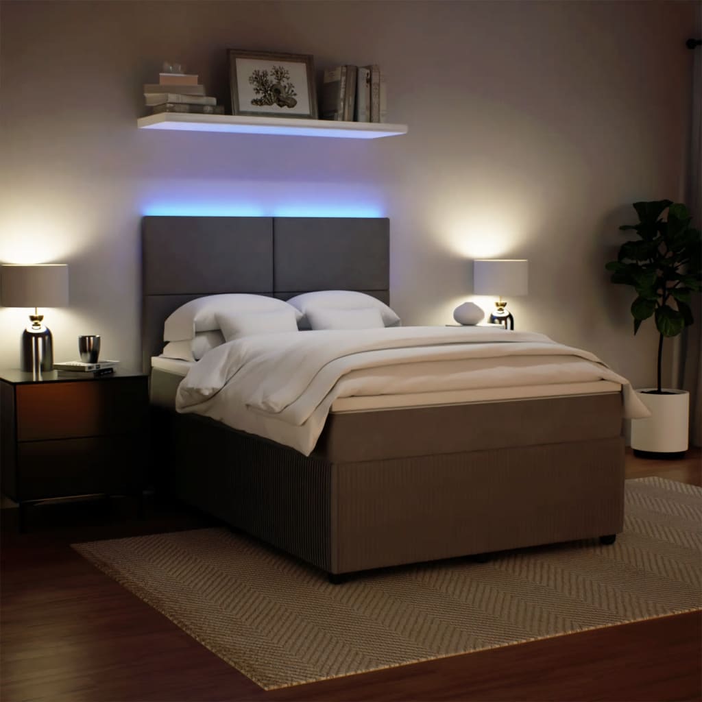 Pat box spring cu saltea, gri deschis, 140x200 cm, catifea GartenMobel Dekor