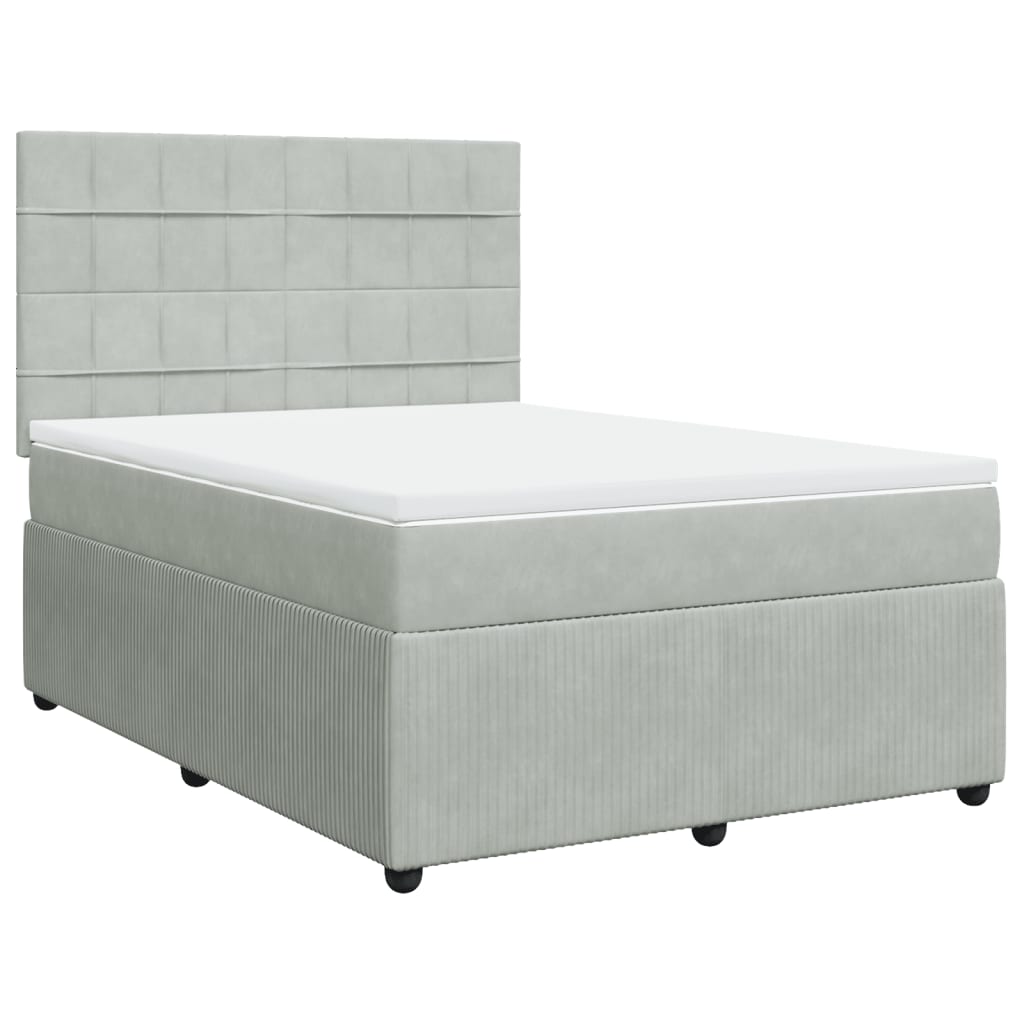 Pat box spring cu saltea, gri deschis, 140x200 cm, catifea GartenMobel Dekor