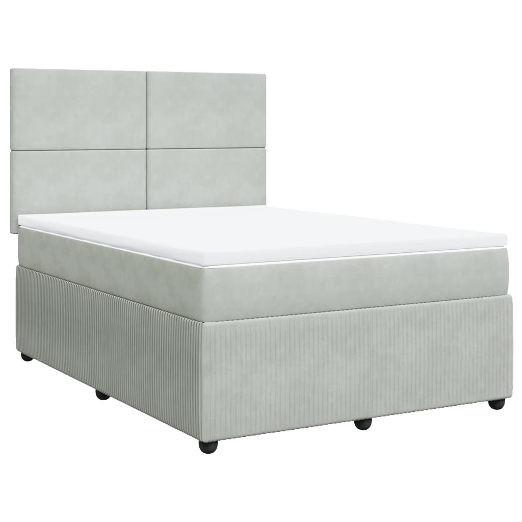 Pat box spring cu saltea, gri deschis, 140x200 cm, catifea GartenMobel Dekor