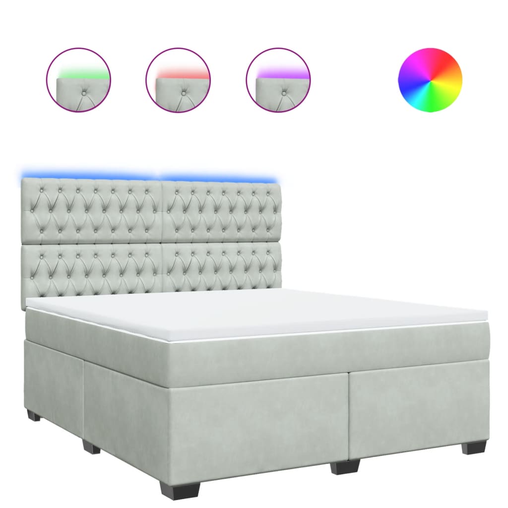 Pat box spring cu saltea, gri deschis, 180x200 cm, catifea GartenMobel Dekor