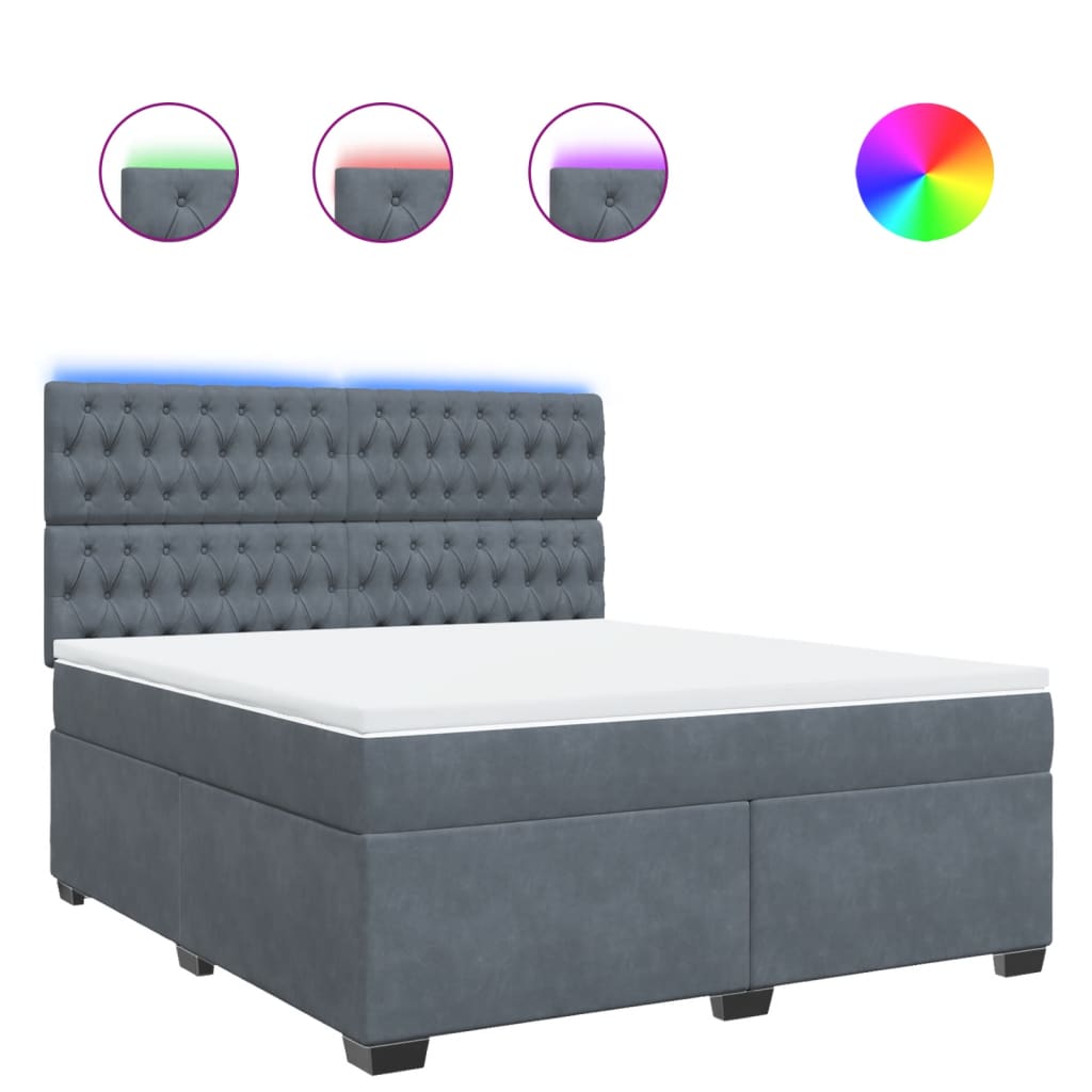 Pat box spring cu saltea, gri închis, 180x200 cm, catifea GartenMobel Dekor