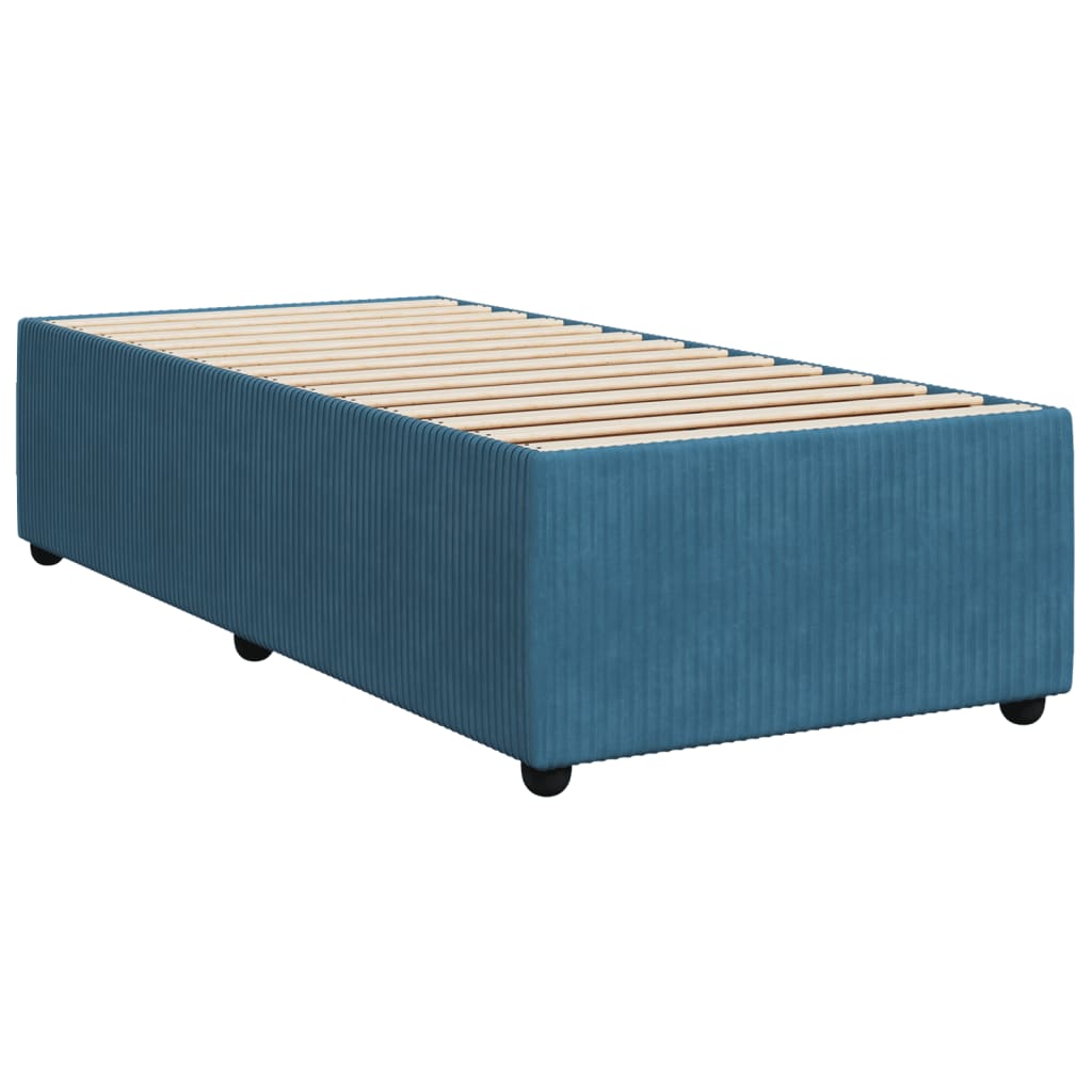 Pat box spring cu saltea, albastru, 90x190 cm, catifea GartenMobel Dekor