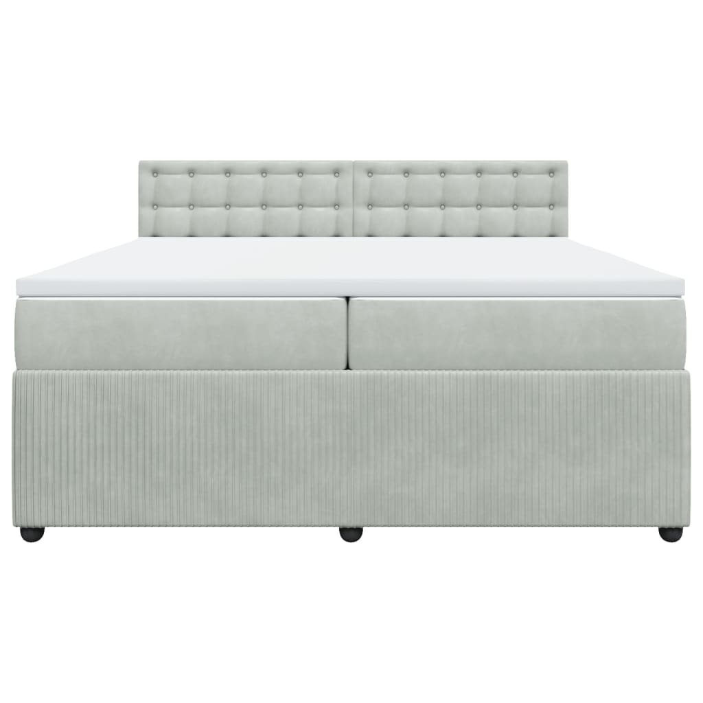 Pat box spring cu saltea, gri deschis, 200x200 cm, catifea GartenMobel Dekor