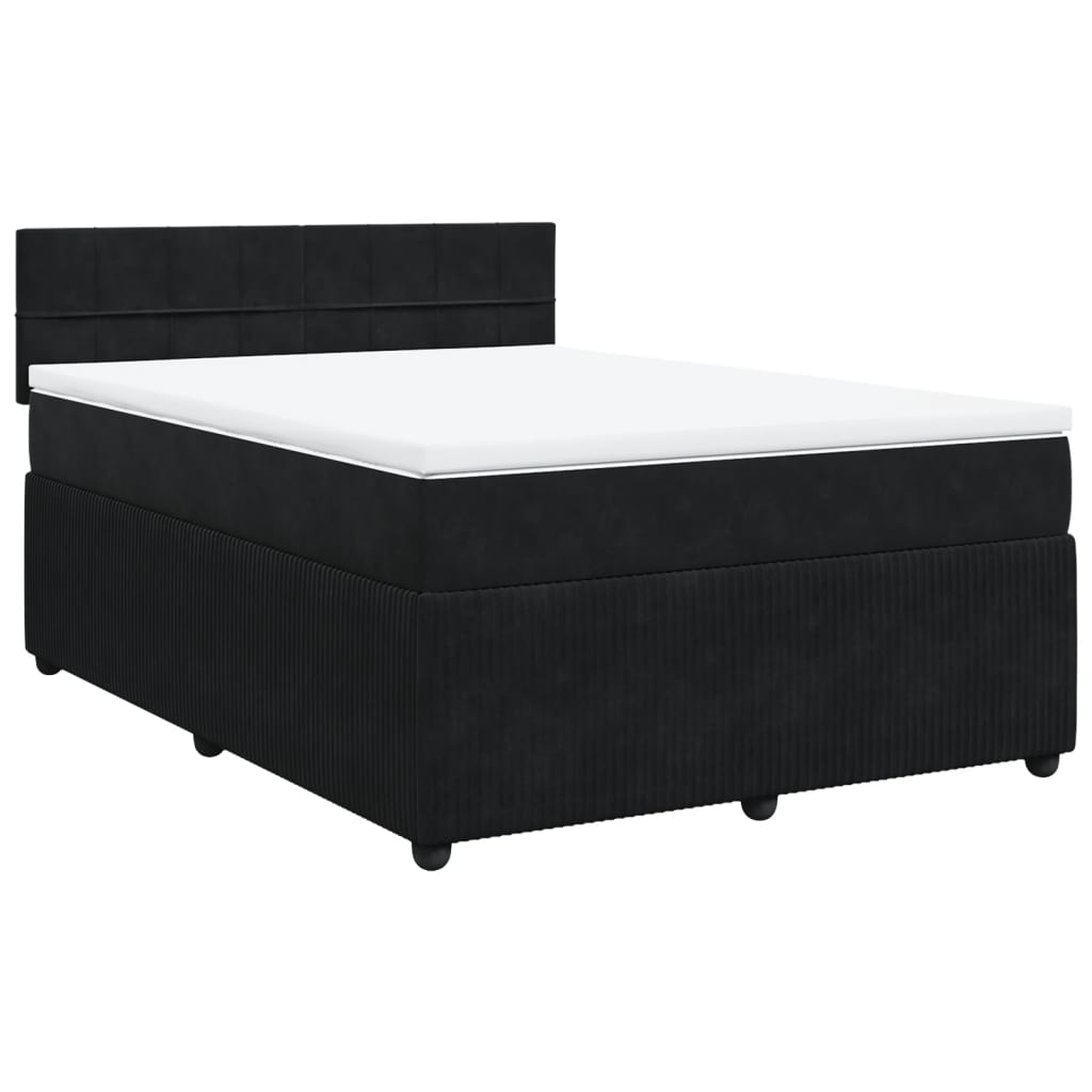 Pat box spring cu saltea, negru, 160x200 cm, catifea GartenMobel Dekor