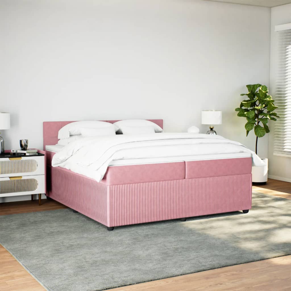 Pat box spring cu saltea, roz, 200x200 cm, catifea GartenMobel Dekor