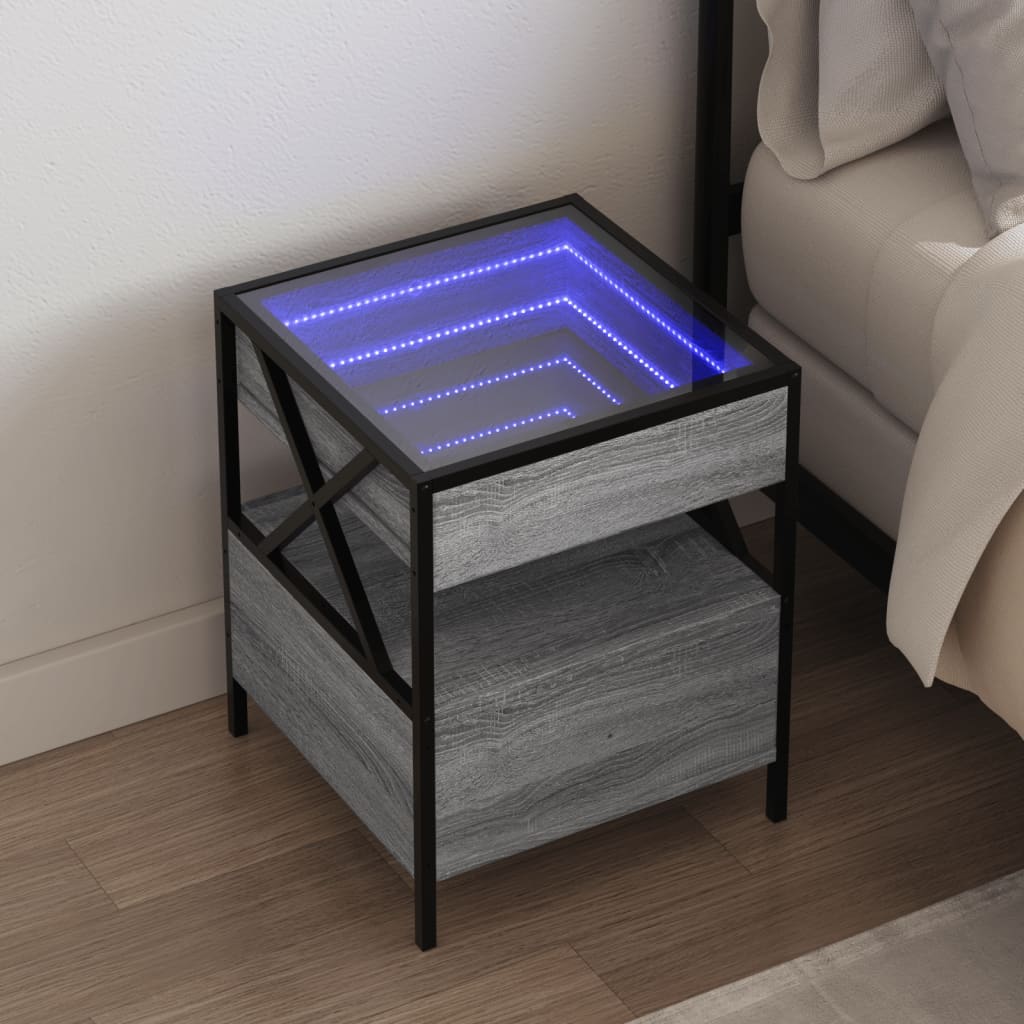 Noptieră cu LED infinity, gri sonoma, 40x40x51 cm GartenMobel Dekor