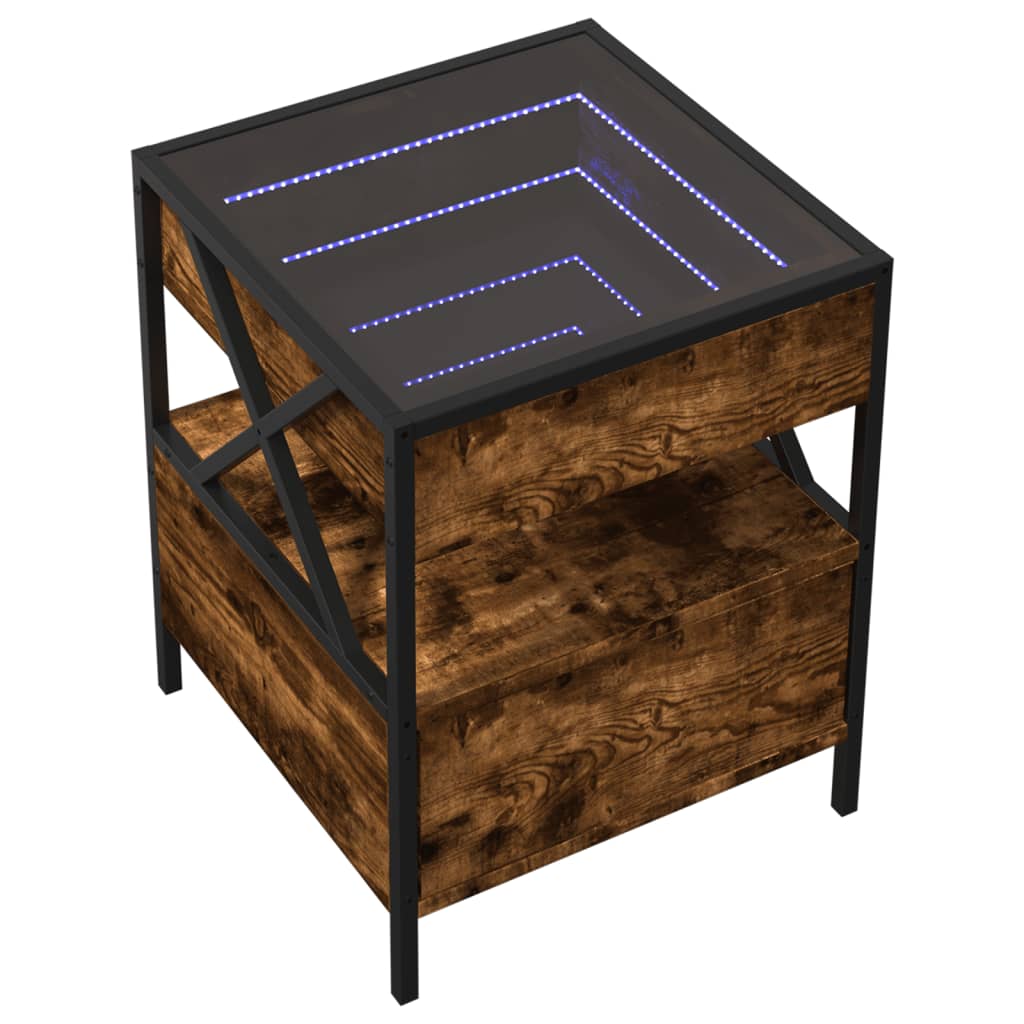 Noptieră cu LED infinity, stejar fumuriu, 40x40x51 cm GartenMobel Dekor