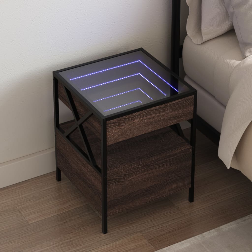Noptieră cu LED infinity, stejar maro, 40x40x51 cm GartenMobel Dekor