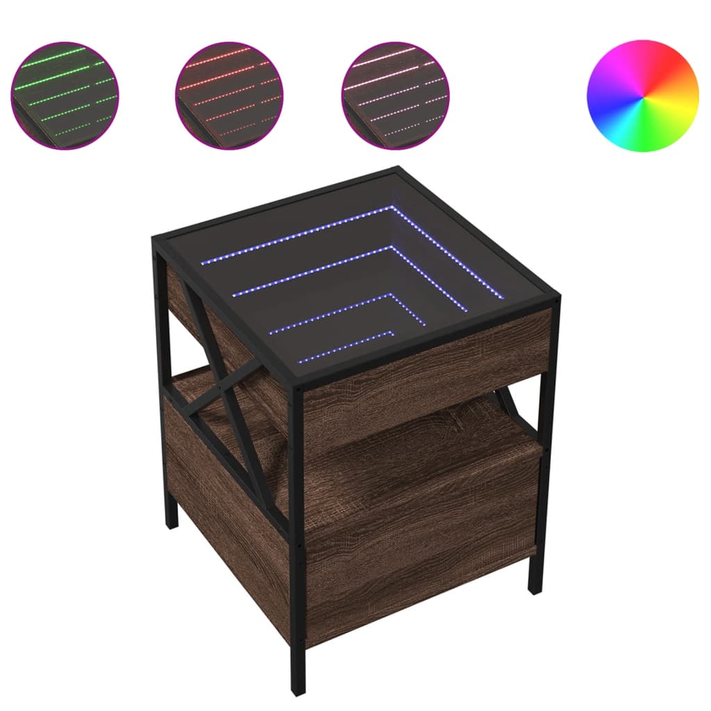 Noptieră cu LED infinity, stejar maro, 40x40x51 cm GartenMobel Dekor