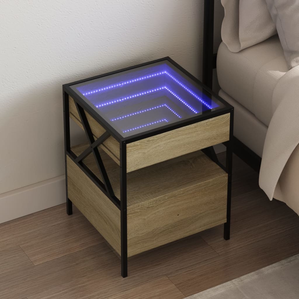 Noptieră cu LED infinity, stejar sonoma, 40x40x51 cm GartenMobel Dekor