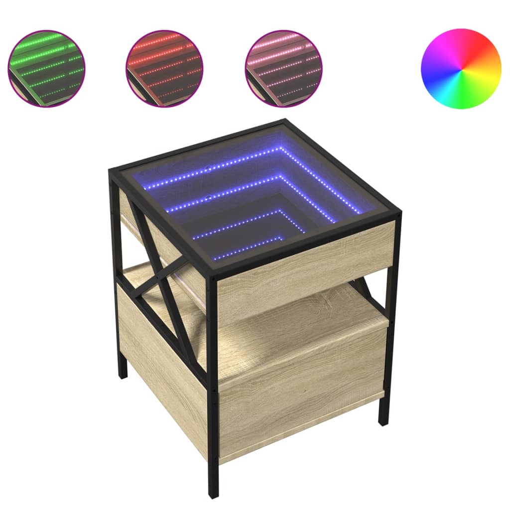 Noptieră cu LED infinity, stejar sonoma, 40x40x51 cm GartenMobel Dekor